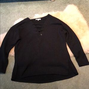 LF Into black lace up long sleeve sweater
